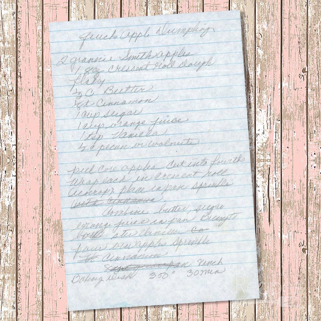 Handwritten recipe for Quick Apple Dumplings