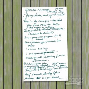 Handwritten recipe for "African Dinner"