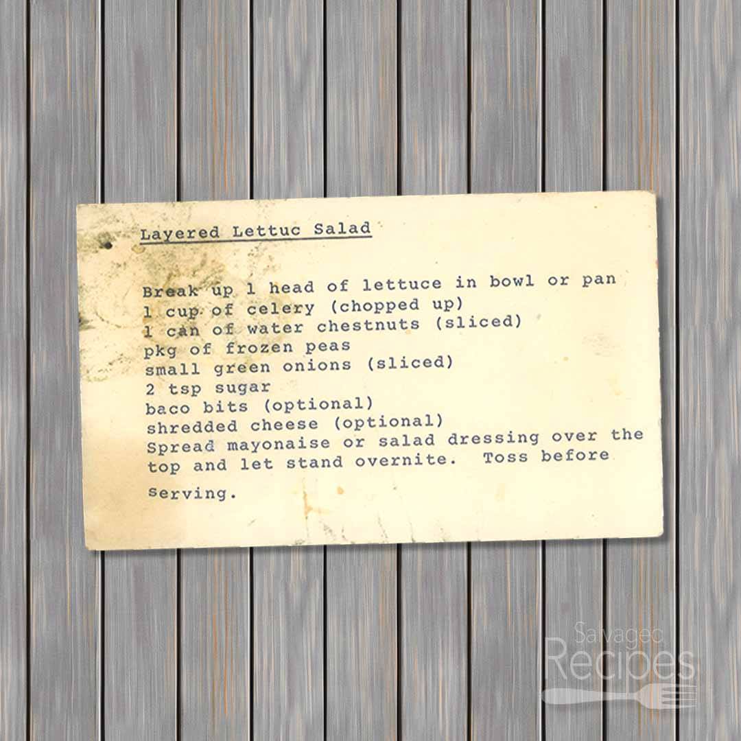 Typed recipe card for Layered Salad