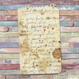 Handwritten recipe for Almond Flavored Peach Jam