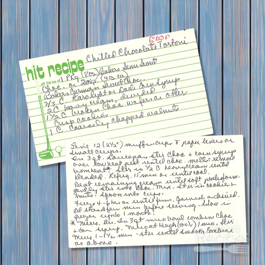 Handwritten recipe card for Chilled Chocolate Tostini