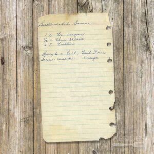 Handwritten recipe for Butterscotch Sauce