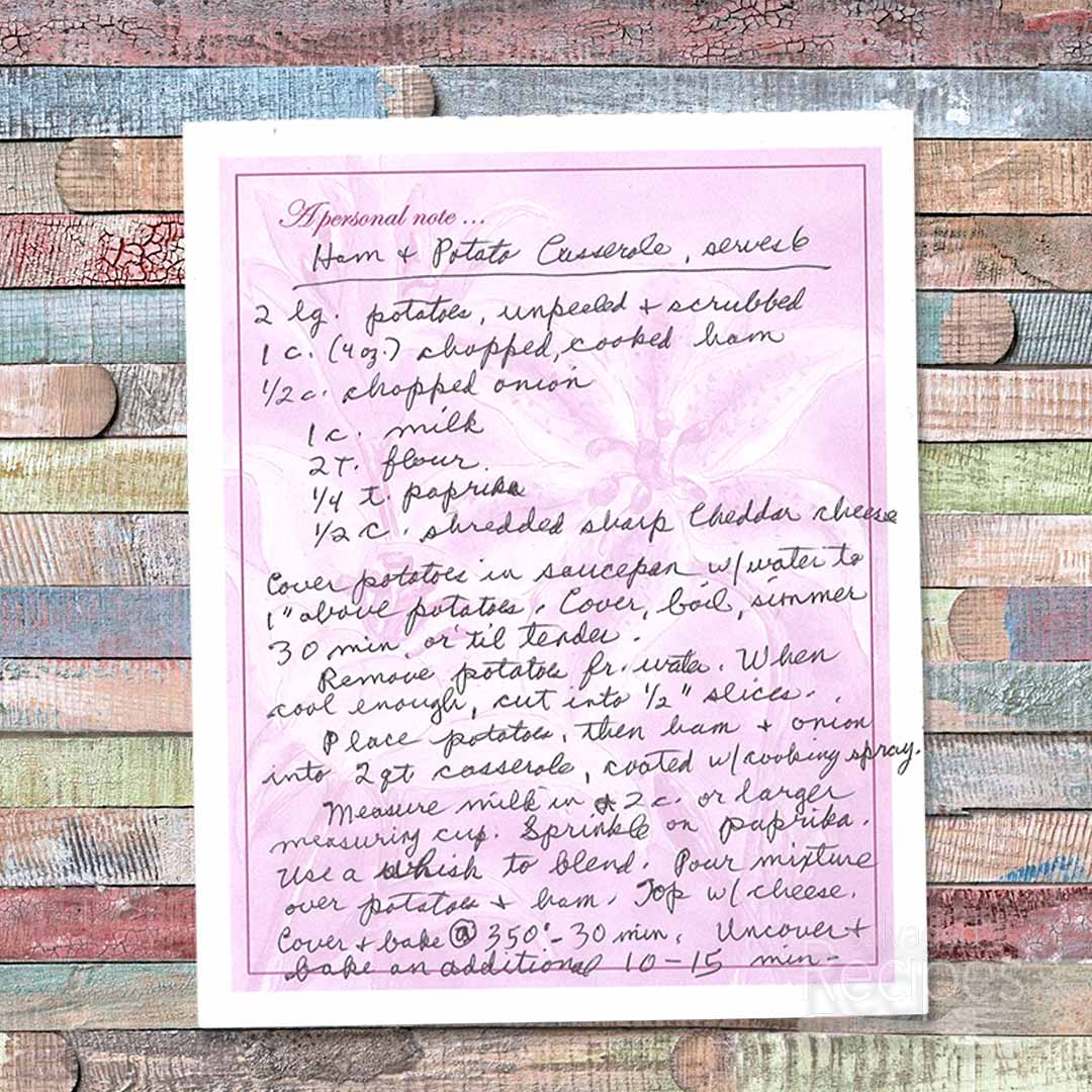 Handwritten recipe for Ham and Potato Casserole