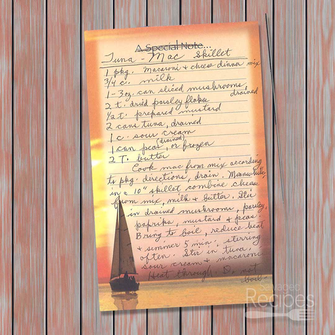 Handwritten recipe for Tuna Mac Skillet