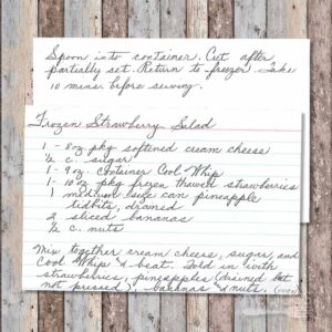 Handwritten recipe card for Frozen Strawberry Salad