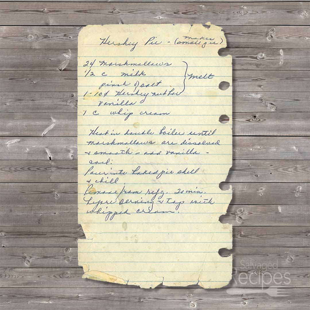 Handwritten recipe for Hershey Pie