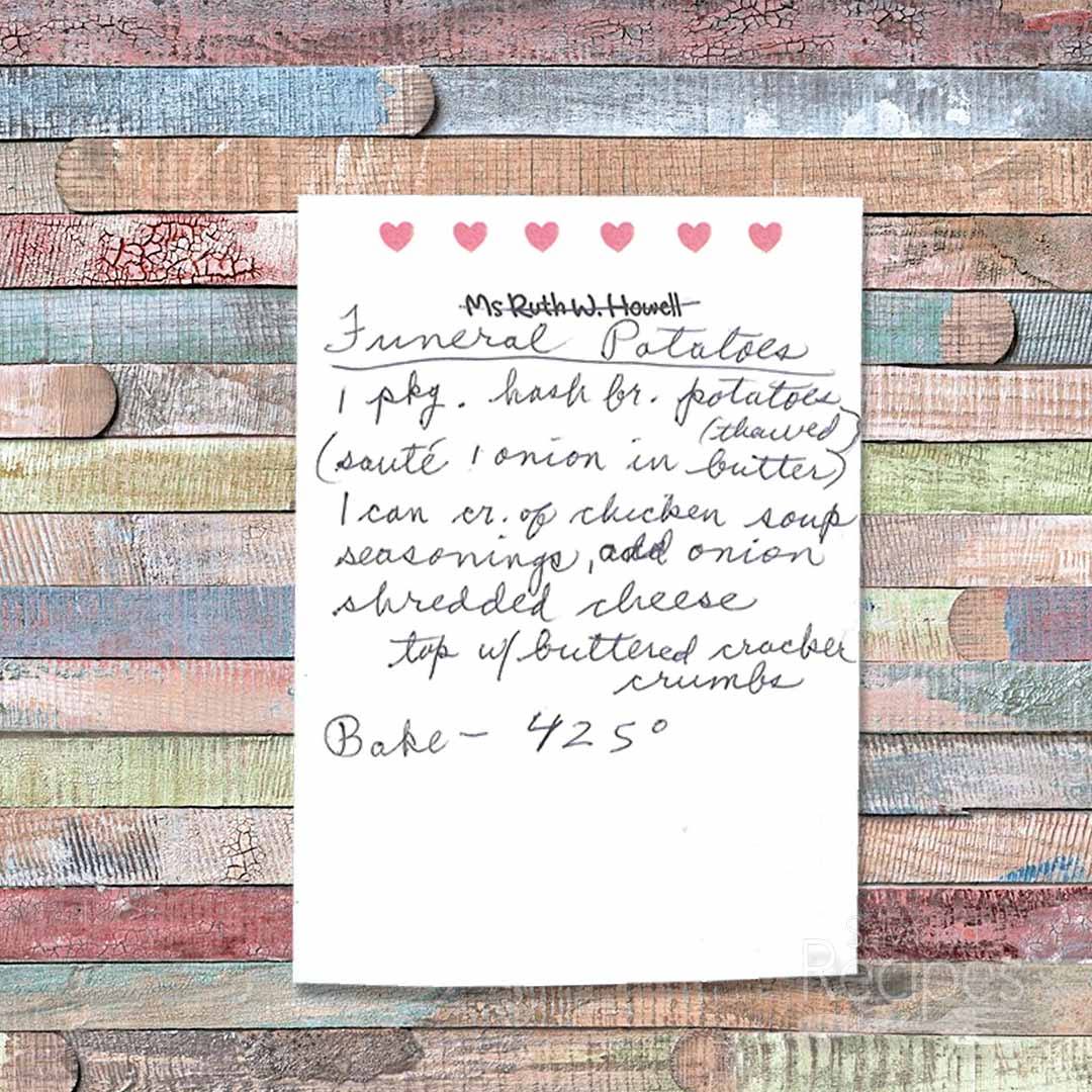 Handwritten potatoes for Funeral Potatoes