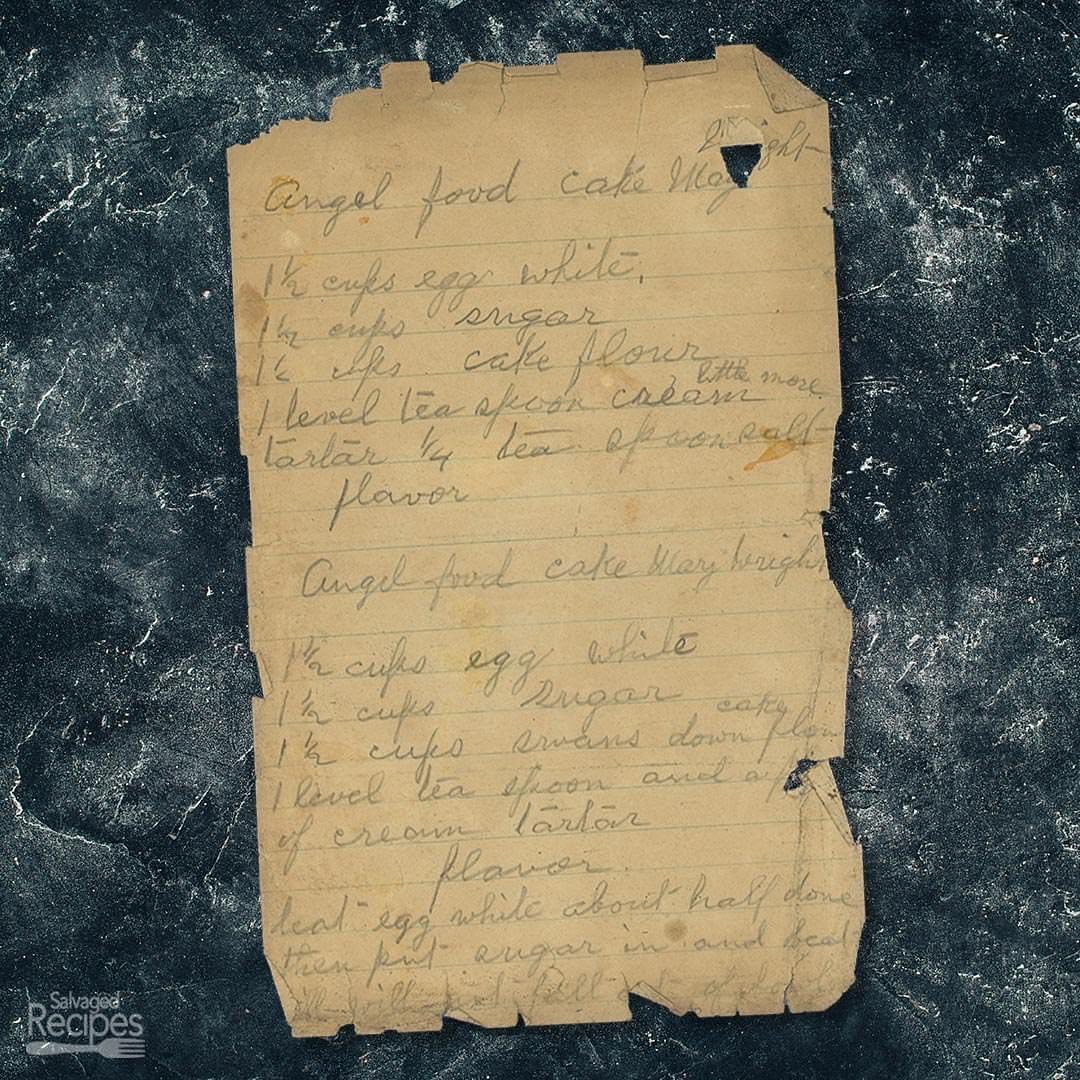 Handwritten recipe for Angel Food Cake from Mary Bright