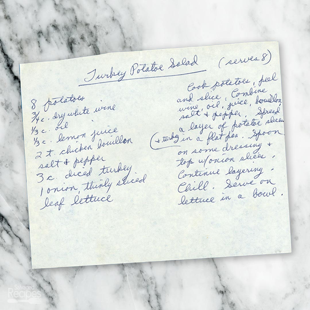 Handwritten recipe for Turkey Potato Salad