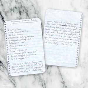 Handwritten recipe for Cranberry-Orange Bread