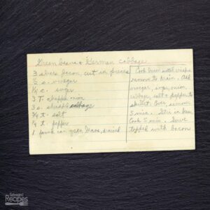 Handwritten recipe card for Green Beans and German Cabbage