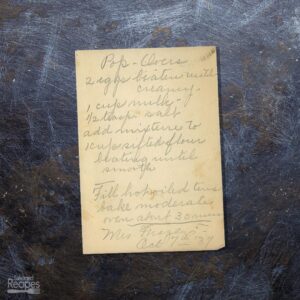 Handwritten recipe for Popovers from Mrs. Frageno