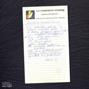 Handwritten recipe for Grandma's Spinach Soup
