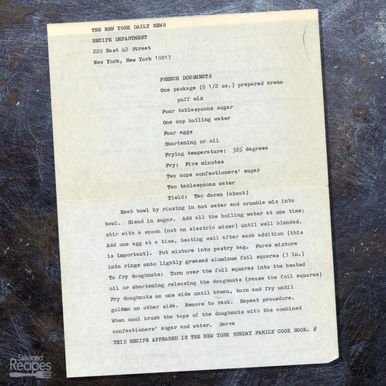 Typed recipe for French Doughnuts from The New York Daily News