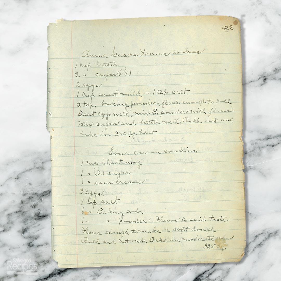 Handwritten recipe for Anna Gasere Christmas Cookies
