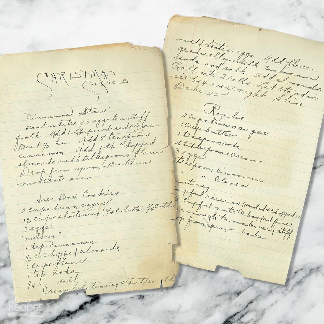 Handwritten recipe for Christmas Cookies
