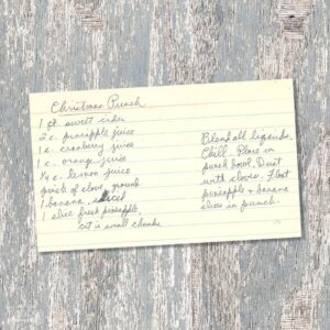 Handwritten recipe card for Christmas Punch