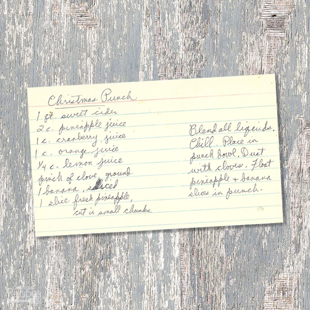 Handwritten recipe card for Christmas Punch