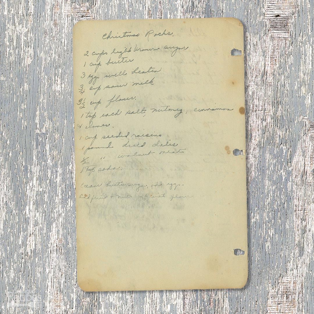 Handwritten recipe for Christmas Rocks
