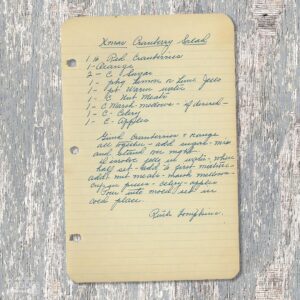 Handwritten recipe for Christmas Cranberry Salad from Ruth Tompkins