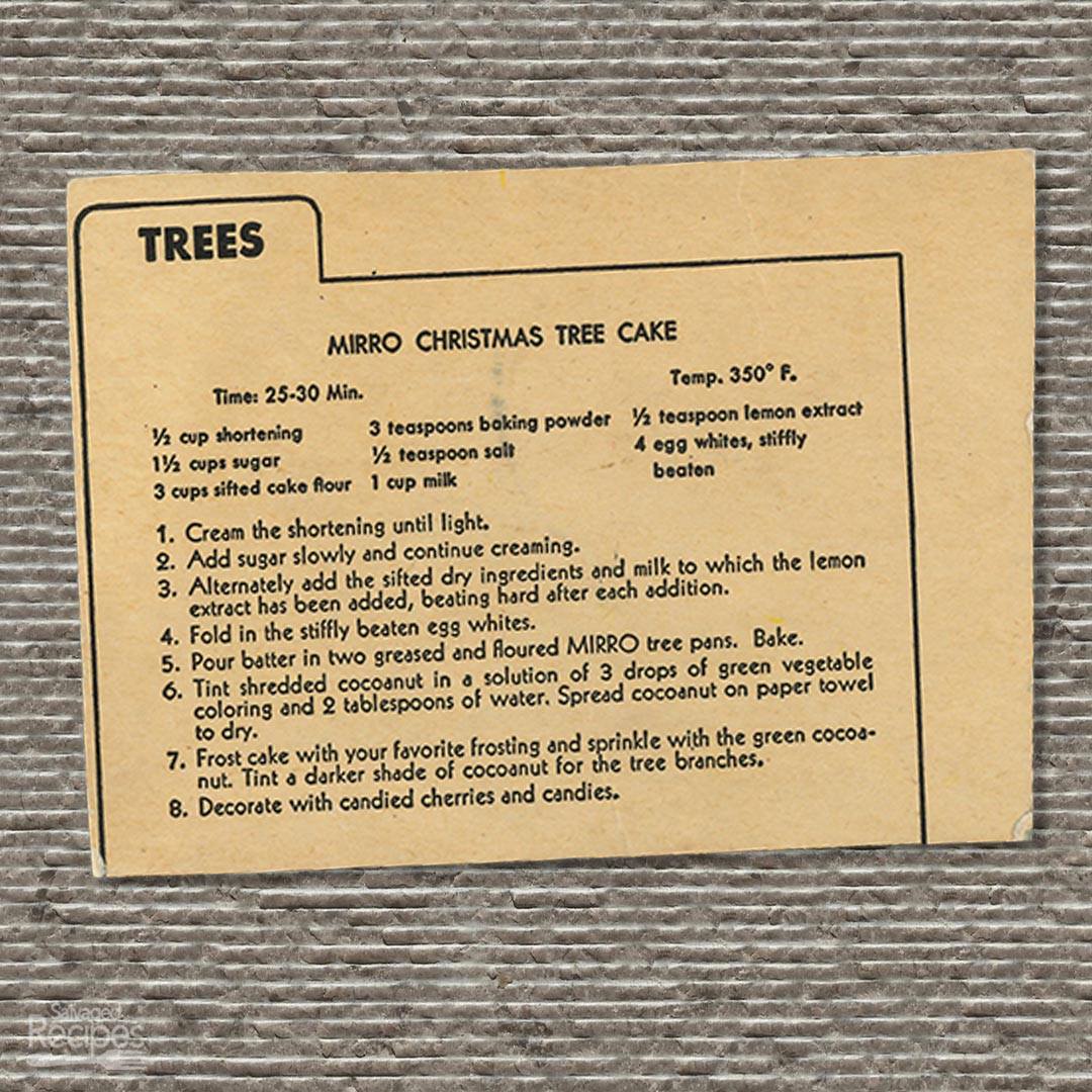 Vintage recipe card for Christmas Tree Cake