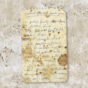 Handwritten recipe for Almond Flavored Peach Jam