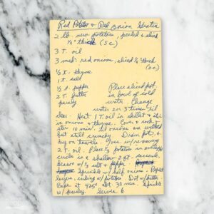 Handwritten recipe for Red Potato and Red Onion Gratin