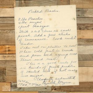 Handwritten recipe for Pickled Peaches