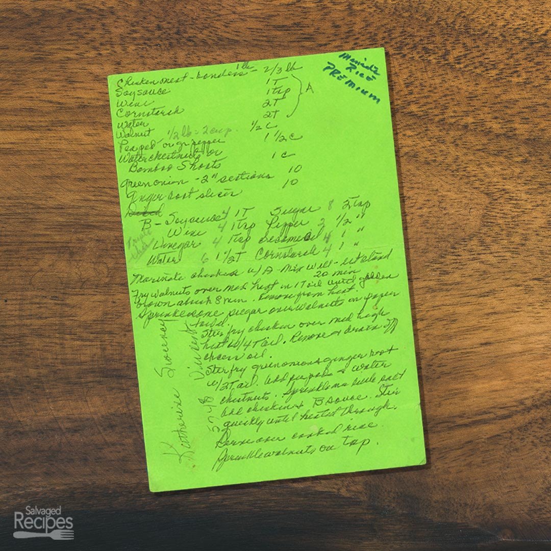 Handwritten recipe for Stir Fried Chicken