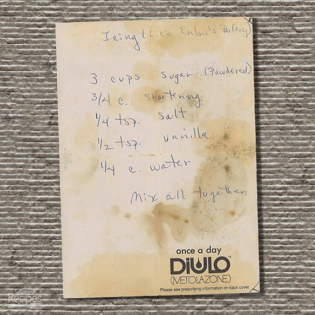 Handwritten recipe for Icing Like Enlow's Bakery