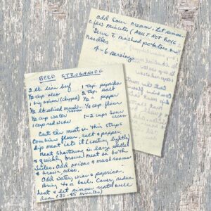 Handwritten recipe for Beef Stroganoff