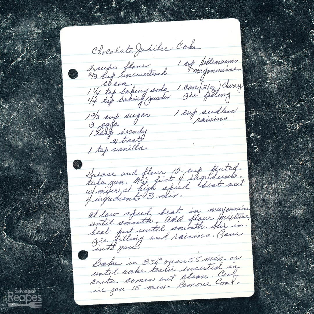 Handwritten recipe for Chocolate Jubilee Cake