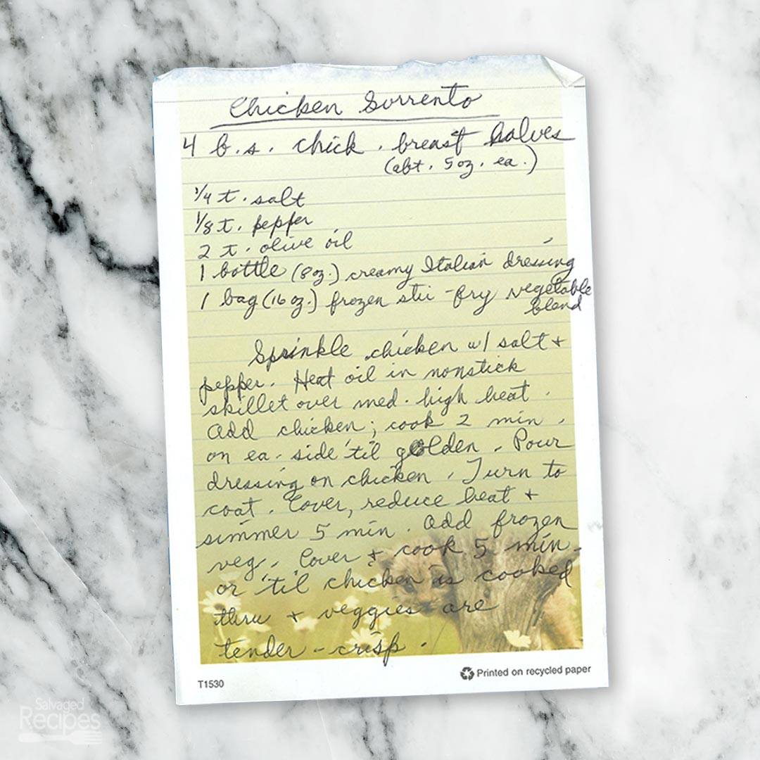 Handwritten recipe for Chicken Sorrento