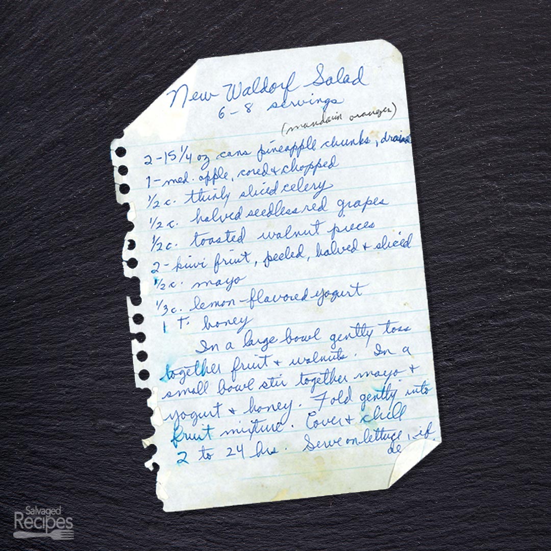 Handwritten recipe for New Waldorf Salad