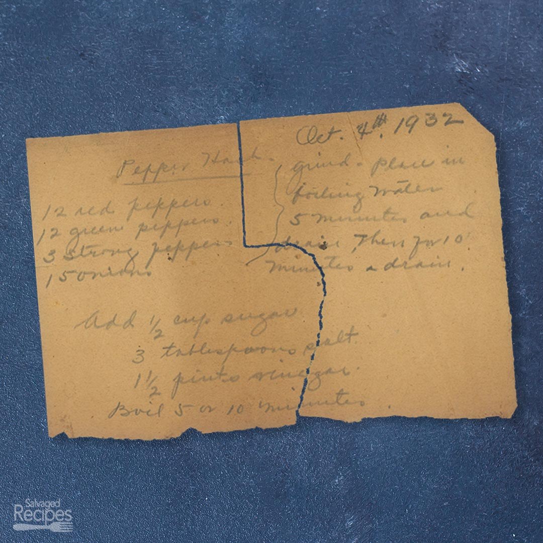 Handwritten recipe for Pepper Hash