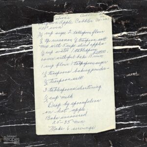 Handwritten recipe for Very Brown Apple Cobbler from Aunt Olive