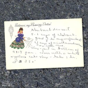 Handwritten recipe card for Rhubarb Dessert