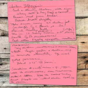 Handwritten recipe card for Chicken Tetrazzini
