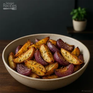 Roast Onions and Potato Wedges