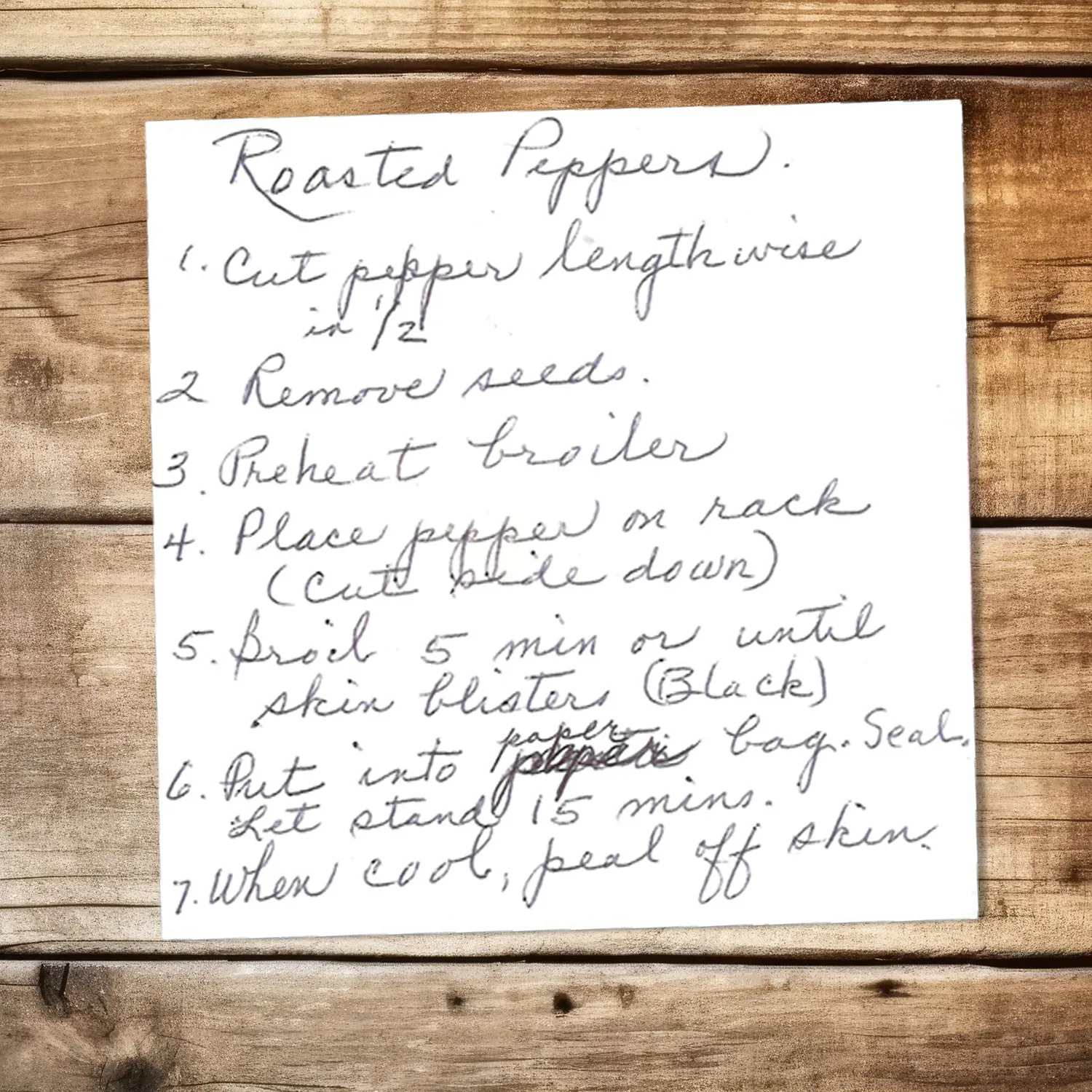 Handwritten recipe for Roasted Peppers