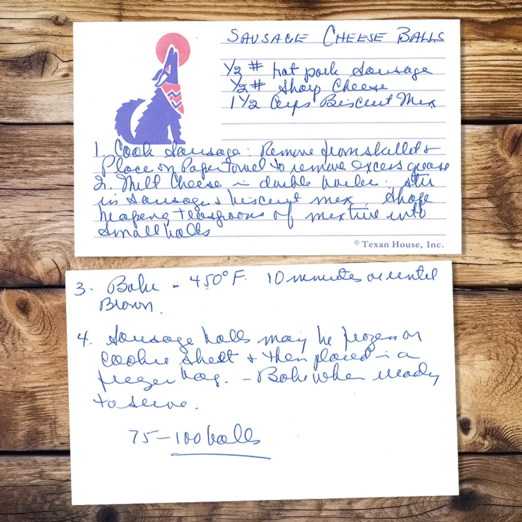 Handwritten recipe for Sausage Cheese Balls