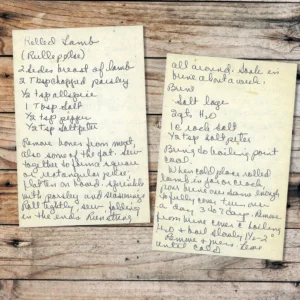 Handwritten recipe for Rolled Lamb - Rullepolse