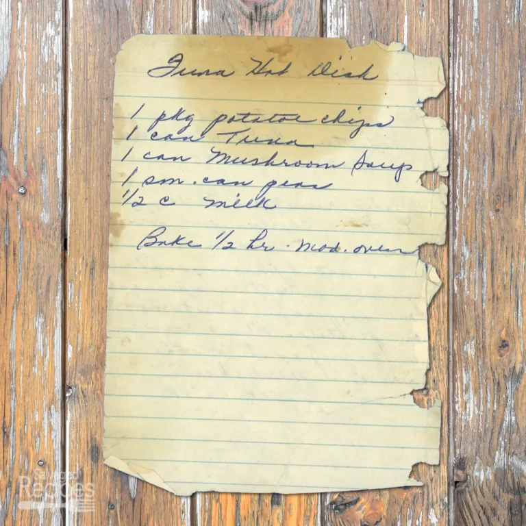 Handwritten recipe for Tuna Hot Dish