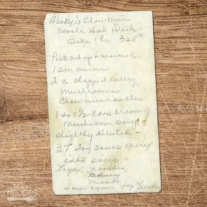Handwritten recipe for Wicky's Chow Mein Noodle Hot Dish