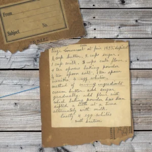 Handwritten recipe for 1935 Prize Winning Cake