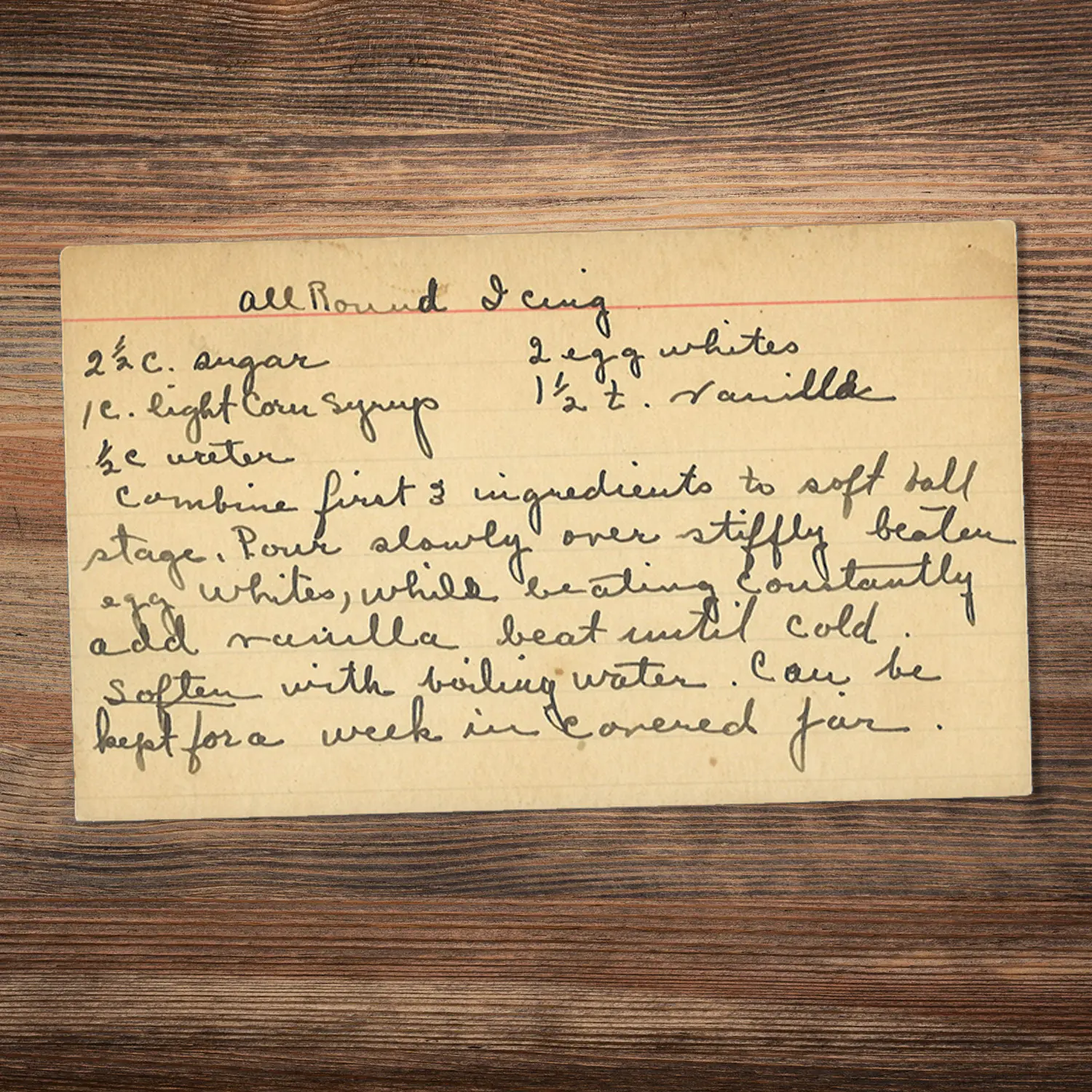 Handwritten recipe card for Allround Icing