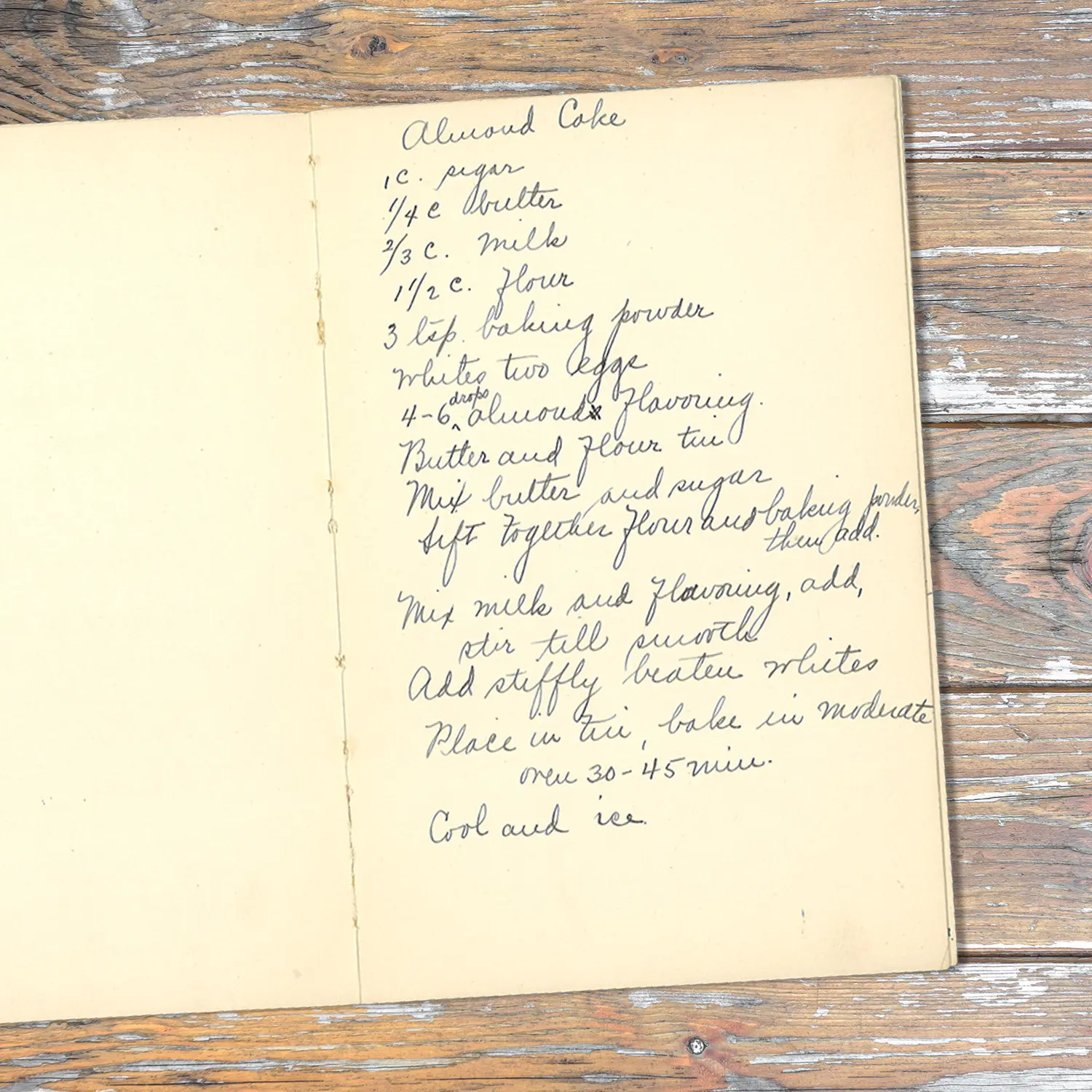 Handwritten recipe for Almond Cake