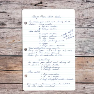 Handwritten recipe for Amy's Texas Sheet Cake