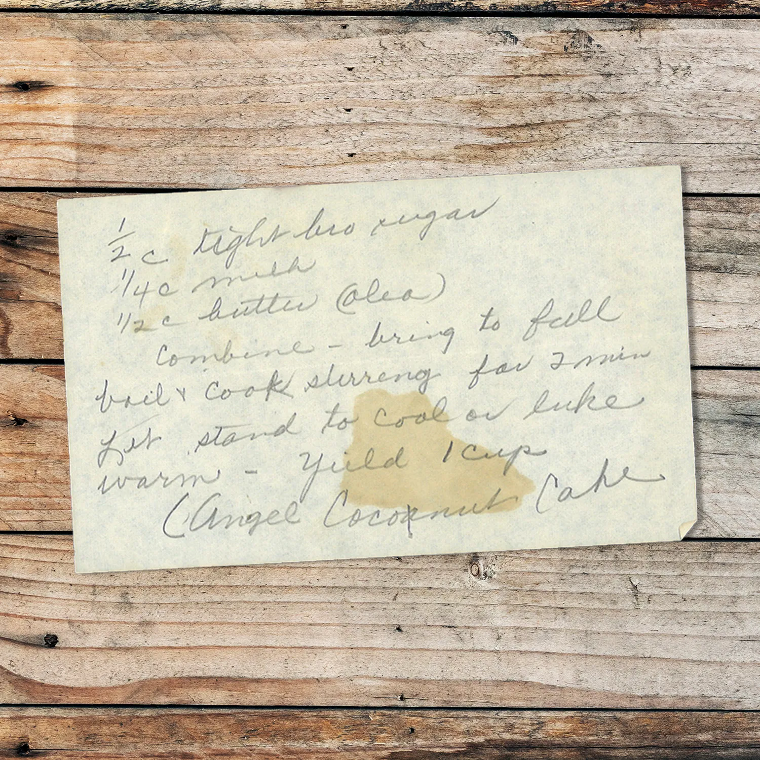 Handwritten recipe for Angel Coconut Cake