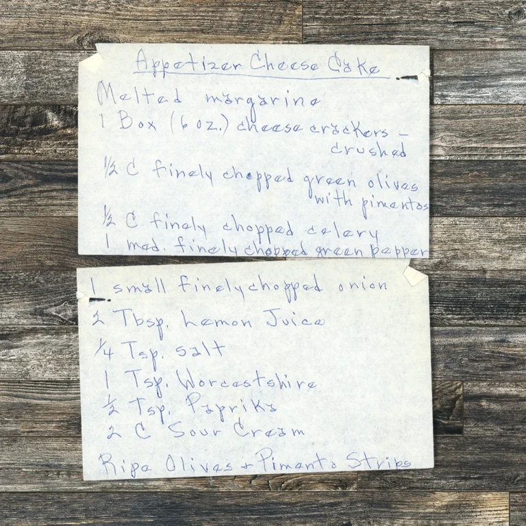 Handwritten recipe for Appetizer Cheesecake